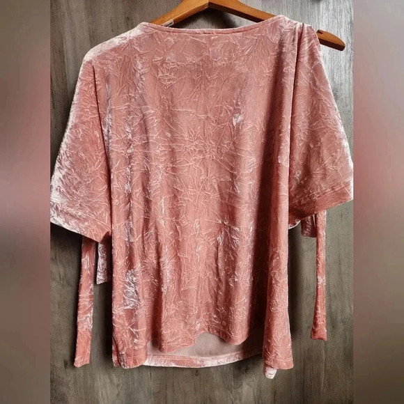 Maeve Anthropologie Velvet Blush Pink Open Shoulder Bow Top Size Medium Women's - Picture 9 of 9